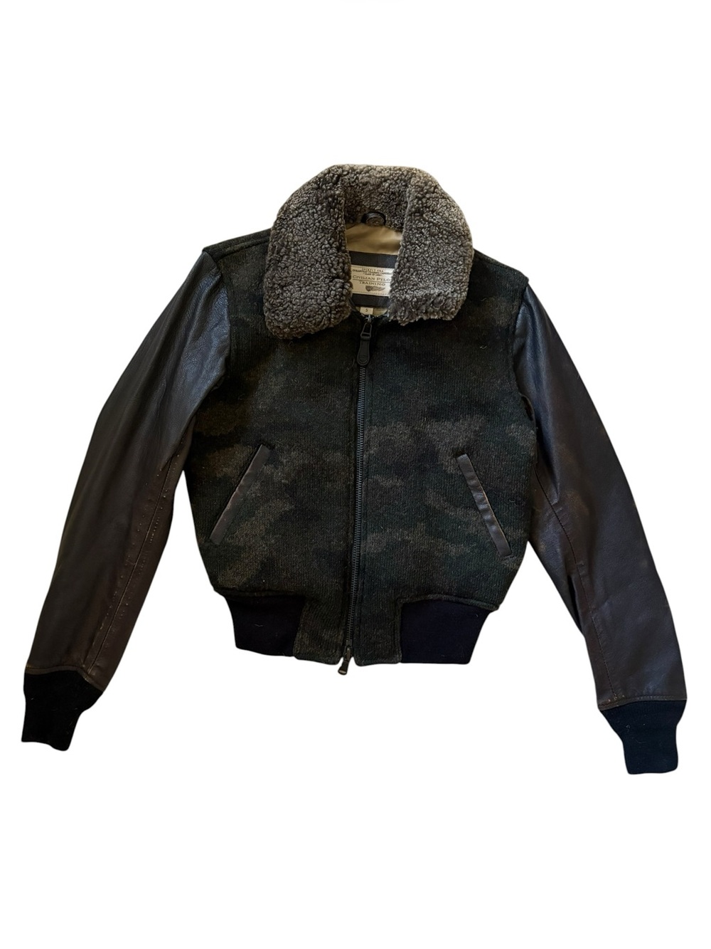 Vintage Cockpit USA CPT Camo Wool Leather Bomber Jacket Shearling Collar Small